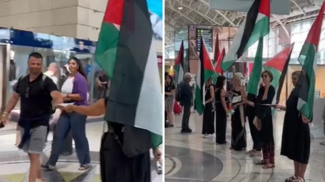 איטליה מחאות פרו פלסטיניות נמל תעופה איטליה מחאות פרו פלסטיניות נמל תעופה