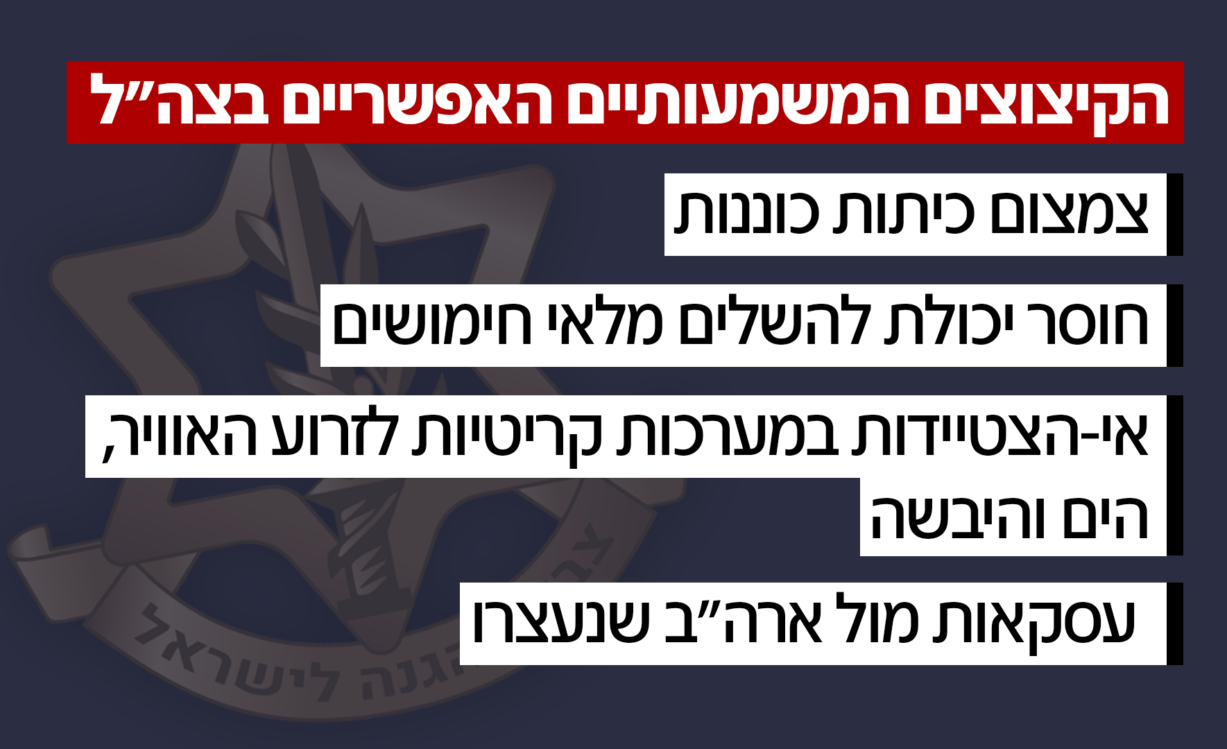 הקיצוצים המשמעותיים האפשריים בצה"ל הקיצוצים המשמעותיים האפשריים בצה"ל