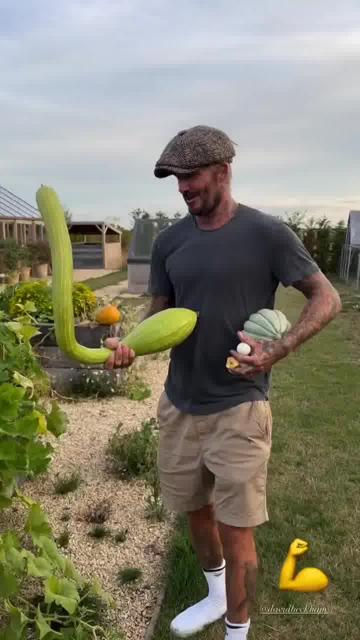 דיוויד בקהאם משוויץ בגודל הקישוא שצמח לו בגינה