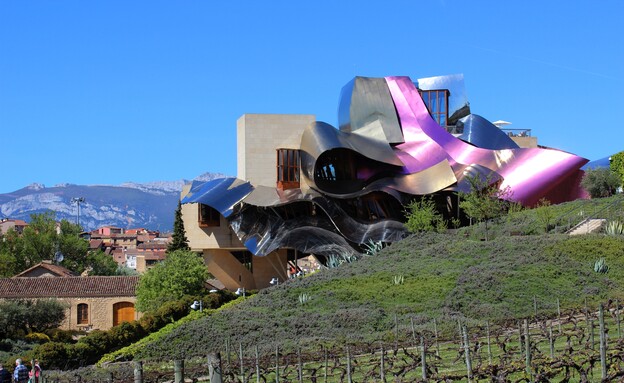 המלון ביקב Marqués de Riscal בעיצוב פרנק גרי  (צילום:  Roderich Kahn, Wikimedia Commons, CC BY-SA 4.0)