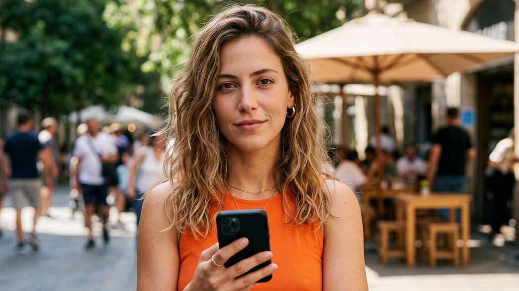 אישה עומדת ברחוב ומסתכלת למצלמה אישה עומדת ברחוב ומסתכלת למצלמה