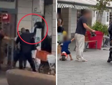 העיר לרוכבי האופנוע שנסעו על המדרכה - וספג אגרופים ומכות בראש עם קסדה