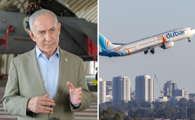 נתניהו ומטוס פליי-דובאי (צילום: מעיין טואף/לע"מ)