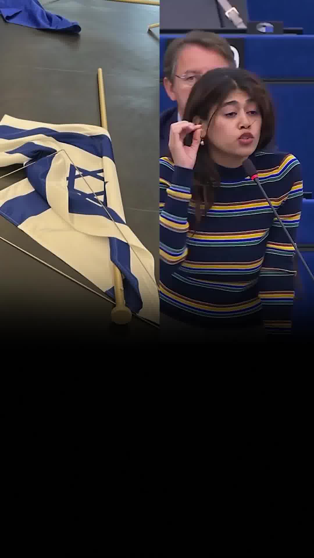 חברת הפרלמנט האירופי רימא חסן הסירה דגל ישראל בתערוכה לציון 7.10 - והכחישה שרמסה את הדגל האירופי