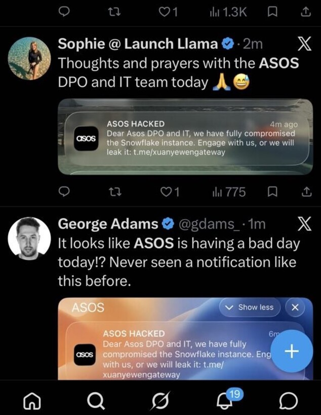 ההודעות שקיבלו משתמשי ASOS ההודעות שקיבלו משתמשי ASOS